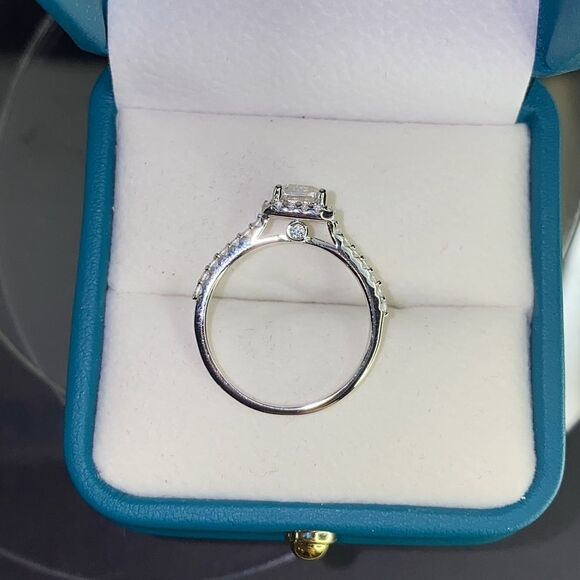 💯% AUTHENTIC!!!  Halo Emerald Cut Moissanite Engagement Ring - Picture 14 of 15